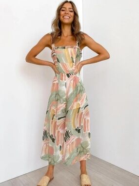 Petal & Pup Pastel Abstract Print Jumpsuit in Green, Pink, Yellow